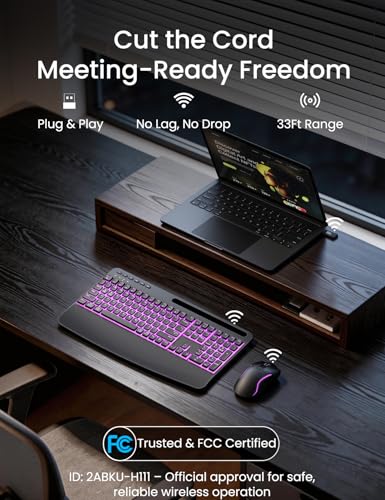 Image of SABLUTE Wireless Backlit Keyboard and Mouse Combo, Rechargeable Quiet | 4000mAh Battery, Laptop-Style Scissor Keys, Full Size Layout, Wrist Rest, Phone Holder, USB-C Adapter, PC Mac Compatible