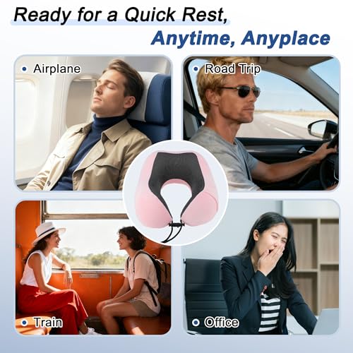 Almohada para viaje de espuma viscoelástica ajustable rosa miniatura 6