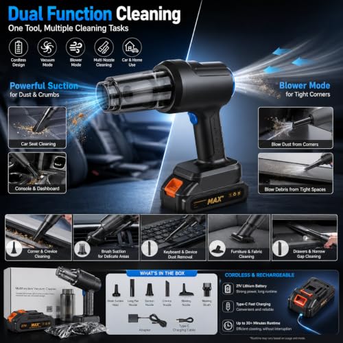 Image of Cordless Handheld Car Vacuum Cleaner with Multi Nozzle Kit