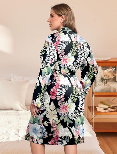 Image of Ekouaer Plus Size Robes for Women Soft Bathrobe V Neck Soft Maternity Robe