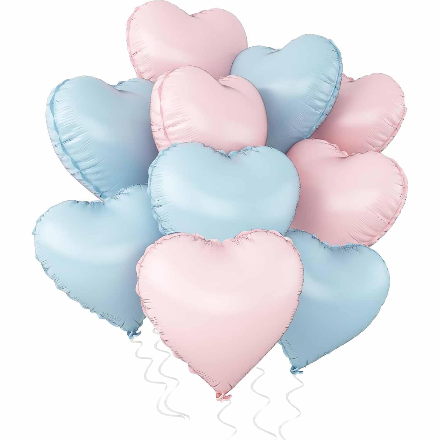 Heart Foil Balloon Blue Pink, Pack of 10 18 Inch Baby Blue Heart Foil Balloons, Helium Foil, Heart-Shaped Pink Balloons for Birthday, Baby Shower, Wedding, Engagement, Valentine's Day Decorations — image 1