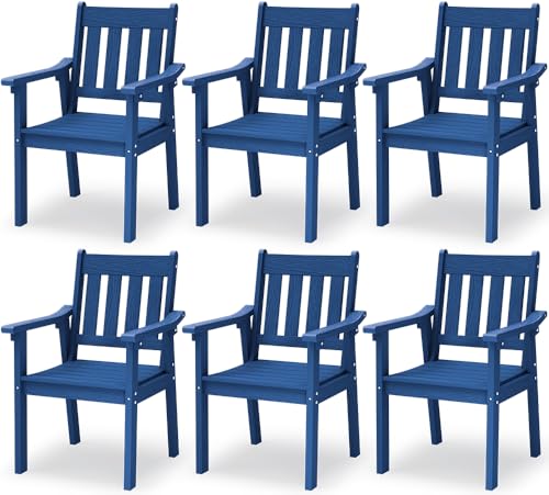 Image of YEFU Patio Dining Chairs Set of 6: All Weather Outdoor Dining Chairs with Wide Curved Seat and Backrest - Outdoor Furniture Plastic for Outside Backyard /Garden /Porch /Deck 350lbs Capacity Blue