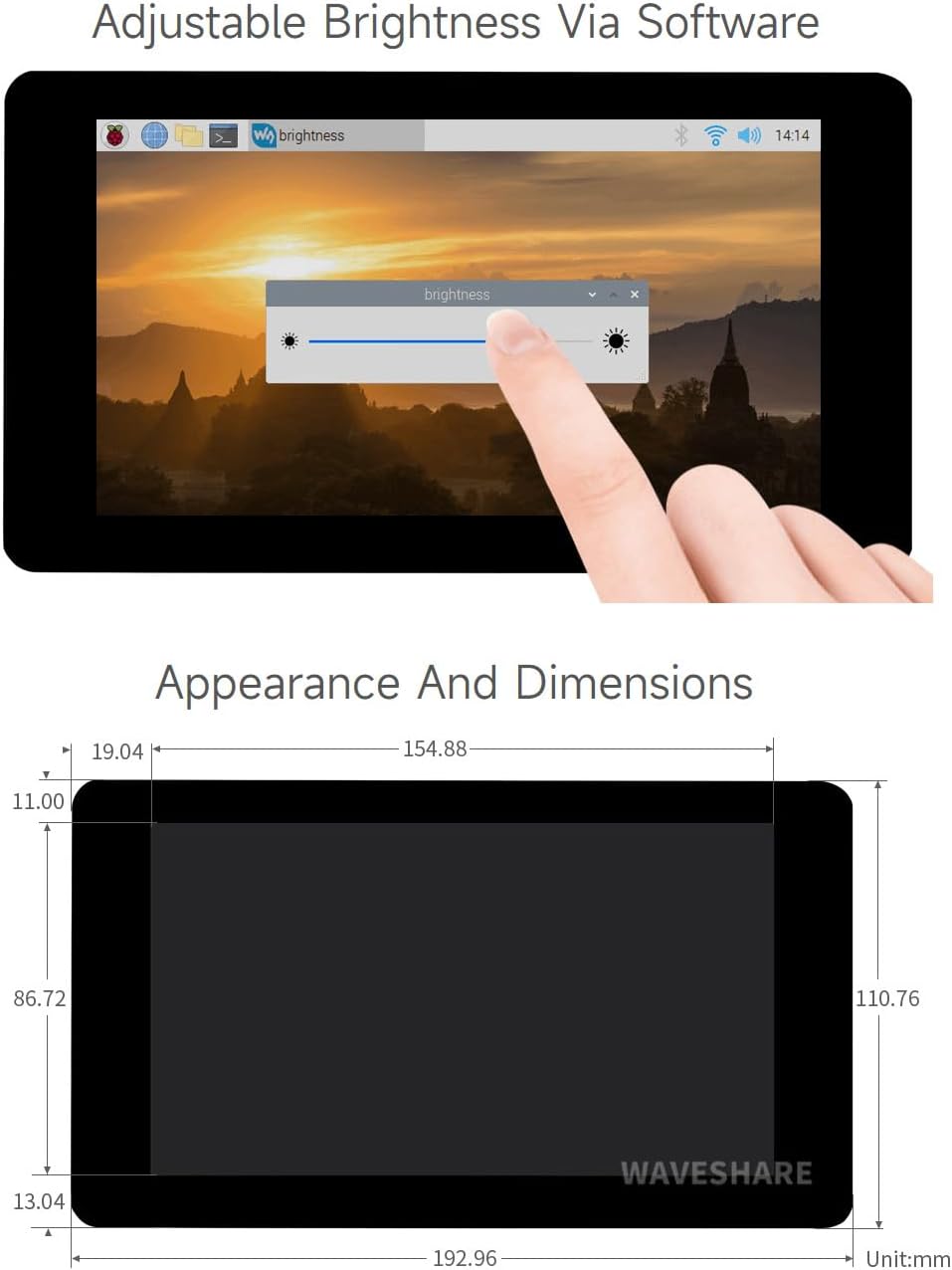 waveshare 7inch Touch Display Compatible with Raspberry Pi 5/4B/3B+/3A+/3B/2B/B+/A+/CM3/3+/4,DSI LCD Mini Monitour, 800×480 Resolution Capacitive Touch Screen,Small Display