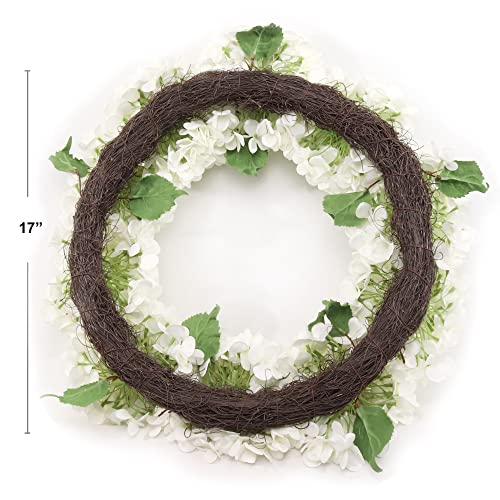 Larksilk 24" White Hydrangea Wreath with Grapevine Ring | Artificial Floral Front Door Décor | Lifelike, Vibrant Blooms for All-Season Home, Mantel & Event Decoration | Pack of 1