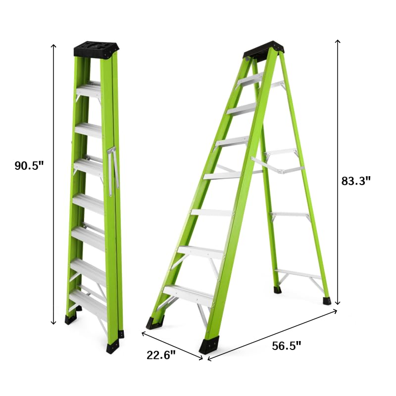 Image of Ladder 8-Foot Fiberglass Platform Step Ladder, 330 Pound Load Capacity, Folding Step Ladders for Home, IAA (8 FEET-Green)