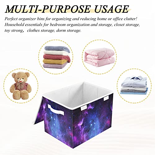 Image of Large Storage Bins with Linen Collapsible Foldable Storage Cubes Fabric Closet Organizer Containers box with Flip-Top Lid for Home Bedroom Office 16.5 x 12.6 x 11.8in (Universe Galaxy Nebula Space)