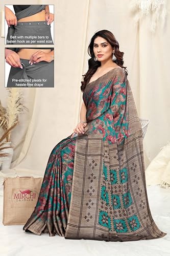 Image of MIRCHI FASHION Women's Ready to Wear 1 Minute Drape Chiffon Printed Saree with Blouse Piece