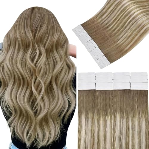 Image of Easyouth Human Hair Extensions Tape in Balayage, Seamless, 20In 20pcs 50g