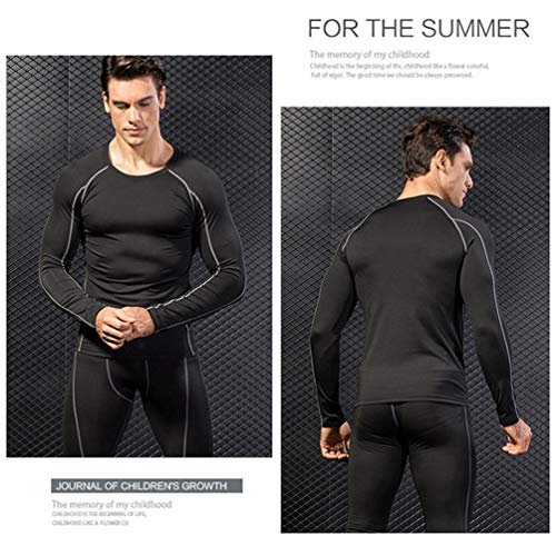 LaoZan Unisex Kompressions-Shirt Hose 2 Pcs Set Atmungsaktiv Elastizität Langärmlig Funktionsshirts Hosen Sportbekleidung (Schwarz(Grau Linie)(Herren), M)