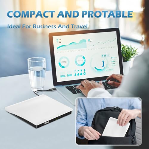 Image of Ziweo External DVD Drive USB 3.0 Type-C Portable CD DVD + /-RW Drive for Laptop DVD Player CD ROM Rewriter Burner Compatible with Laptop Desktop PC Windows MacBook Mac Linux Mac OS Upgrade White