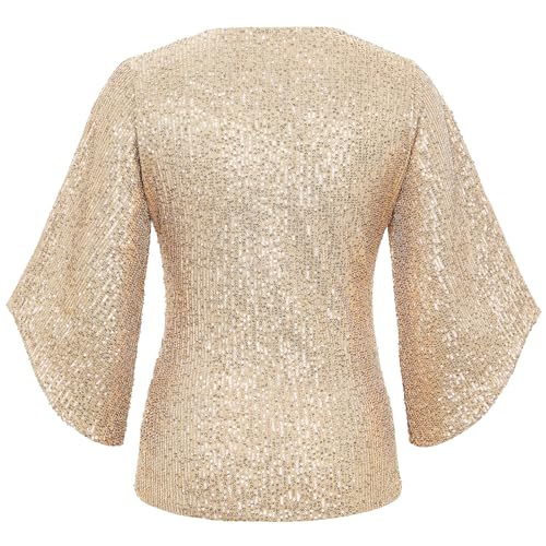 Sequin Tops for Women 3/4 Sleeve Blouse for Women Dressy Sparkly Tops V Neck Outfits for Party Glitter Tops3