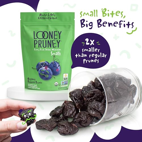 Image of Looney Pruney Smalls Fruit Snacks | Naturally Sweet Bite-Sized Prunes | Organic Fruit Snack Packs For Kids & Adults | Vegan Food With No Added Sugar & Preservatives | Kosher | 9 oz. (Pack of 6)