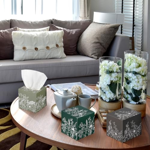 Image of Fourluoo 12 Pack Christmas Flower Tissue Cube Boxes, 600 Sheets 3 Ply | Small Square Facial Tissues for Car Bedroom, Line Drawing Floral Design, Decorative Holiday Boxes, Soft Absorbent
