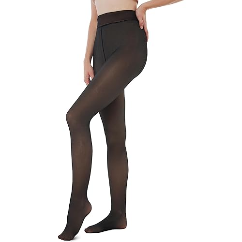 Fleece Lined Tights Sheer Women - Fake Translucent Warm Pantyhose Leggings Sheer Thick Tights for Winter