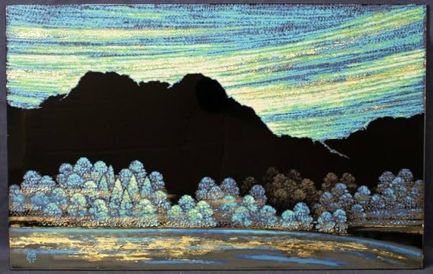 Amazon.co.jp: D695 豊澤英之 「東の山」 10号大 讃岐漆芸 金彩