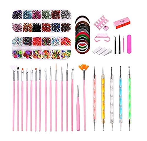 43Pcs Nail Art Kit Professional 3D Nail Art Supplies With Glitter Nail Rhinestones,Nail Art Brushes,Nail Dotting Pen,Nail Striping Tapes,Nail Polishing,Diy Tools Set For Girls Nail Decoration Manicure