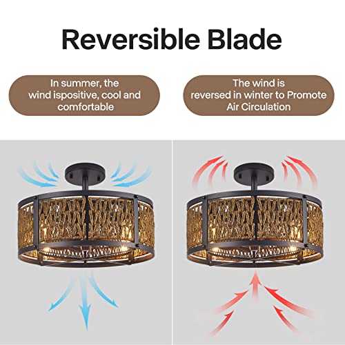 16-Inch-Farmhouse-Ceiling-Fan-with-Light-Remote-Rattan-Bladeless-Ceiling-Fan-Enclosed-Caged-Ceiling-Fan-6-Wind-Speed-Timing-Setting-Low-Profile-Ceiling-Fan-for-Bedroom-Living-Room-Study