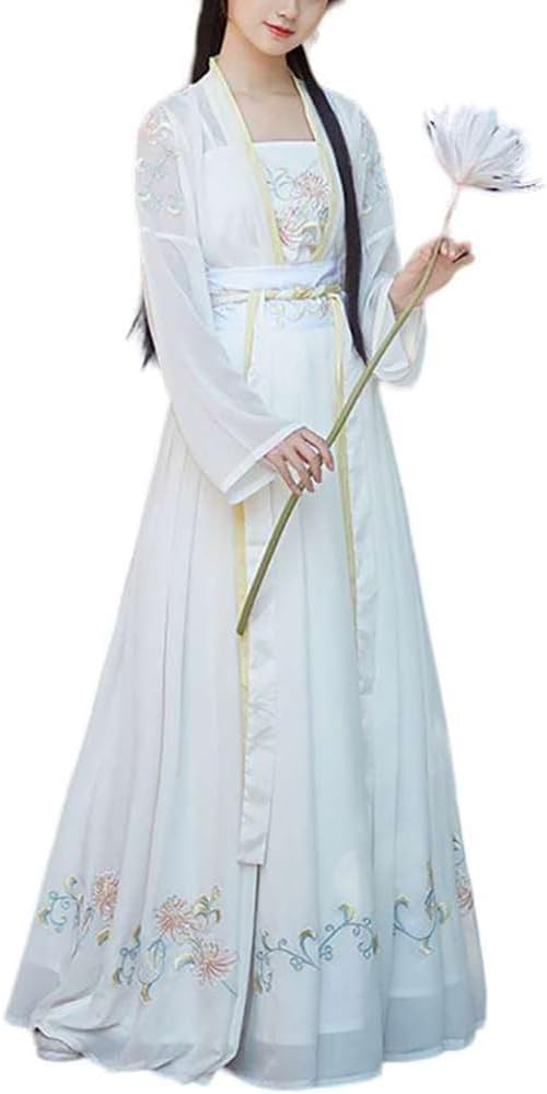 Women's Flower Embroidery Hanfu Flowy Wide Sleeve Duijin Qiyao Ruqun Dress Ancient Chinese Clothing Classical Dance Wear