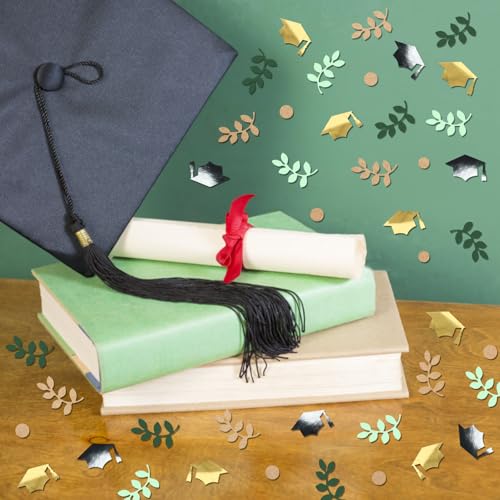 Image of Greenery Graduation Confetti Class of 2026 Rustic Vintage Graduation Decorations Black and Gold Grad Cap Sage Green Grad Party Decorations 2026