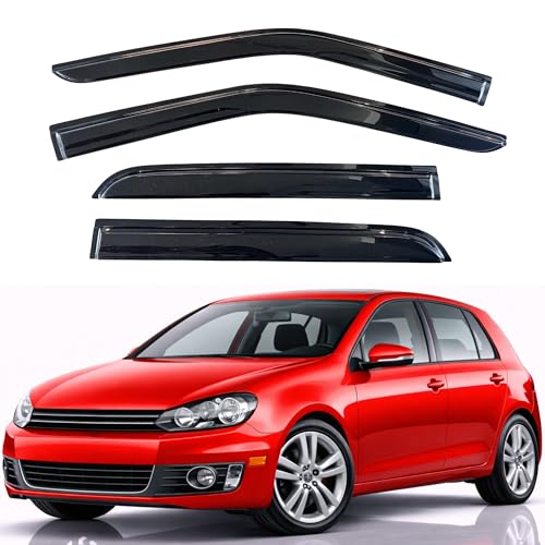 Image of KPY Rain Guards Fit for 2010-2014 Volkswagen Golf, Out-Channel Window Visors Vent Wind Deflectors 4PC, Car Accessories for 10-14 VW Golf (5-Door Only)