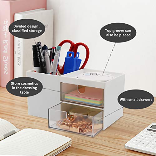 Citmage Desk Organizer Caddy with 5 Compartments Office Workspace Desktop Holder Plastic Stationery Storage Box for Pencils,Markers,Erasers,Pens (white_2) - Thumbnail 4