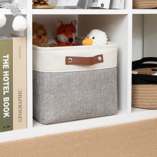 Image of DULLEMELO Storage Basket for Organizing, Fabric Basket for Shelves, Empty Gift Basket for Baby(White&Gray,Medium-15 inchx11 inchx9.5 inch)