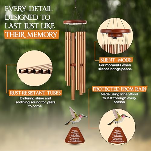 Image of 32 Inch Hummingbird Memorial Wind Chimes Outdoor, Sympathy Gifts for Loss of Loved One, Memorial Gifts for Loss of Mom, Sympathy Wind Chimes for Mother, Father, Brother, Sister