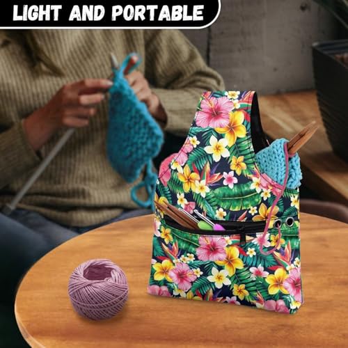 Image of ZUXONGSY Tropical Flower Yarn Bags for Knitting Hibiscus Plumeria Flower Yarn Storage Organizer for Crochet Portable Knitting Project Bag