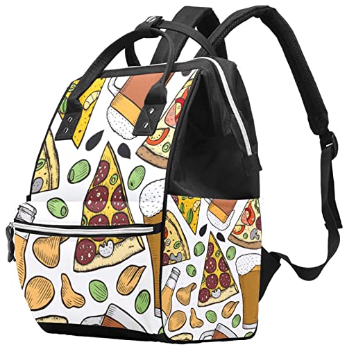 TFCOCFT Mochila para pañales, Mochila de viaje unisex para cambiar pañales para mamás y papás, patrón abstracto de arte de comida de cerveza de pizza