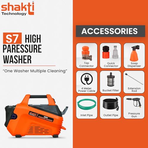Image of Shakti Technology S7 High Pressure Car Washer Machine with Copper Winding 2100 Watts and Pressure 130 Bar for Cleaning Car, Bike & Home (Copper Winding)