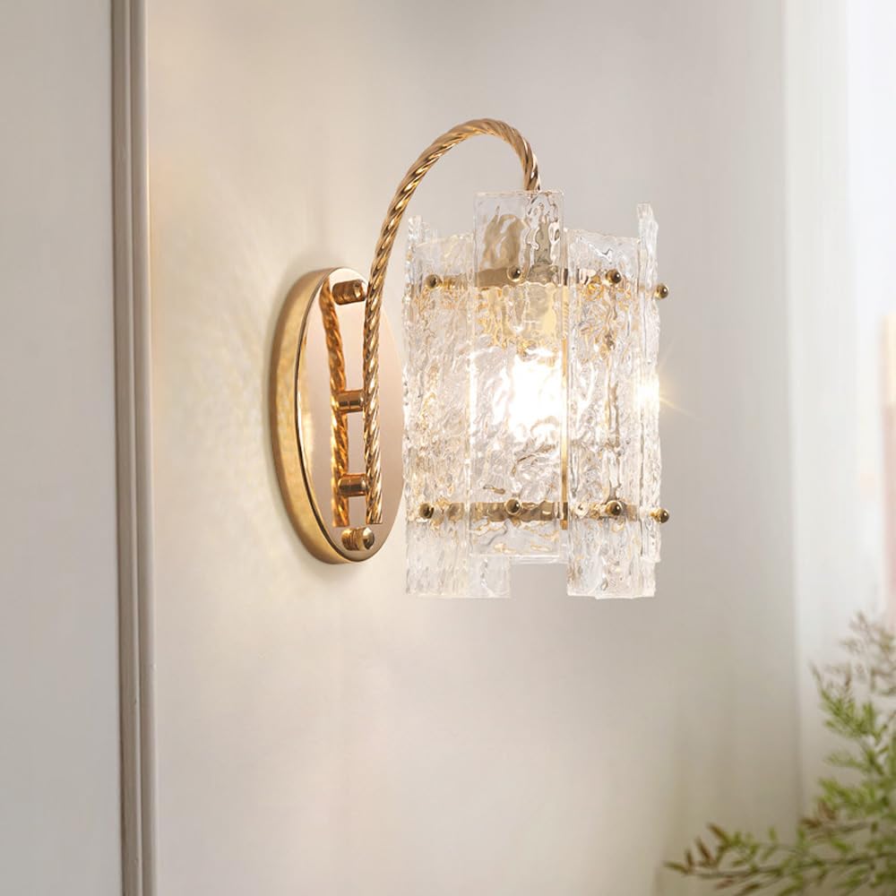 Applique da Parete Moderne per Interni con Paralume in Vetro Ondulato Lampade da Parete A Collo D'Oca in Stile Rustico per Bagno Specchiera Comodino Camera da Letto Soggiorno Corridoio