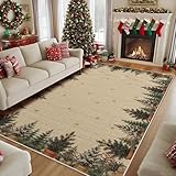 Breling Christmas Area Rug 4x6 Feet Pine Needle Red Berry Cabin Southwestern Soft Washable Christmas Rug Xmas Decorative Floor Carpet for Xmas Living Room Bedroom Dining Room Kitchen Bathroom Hallway