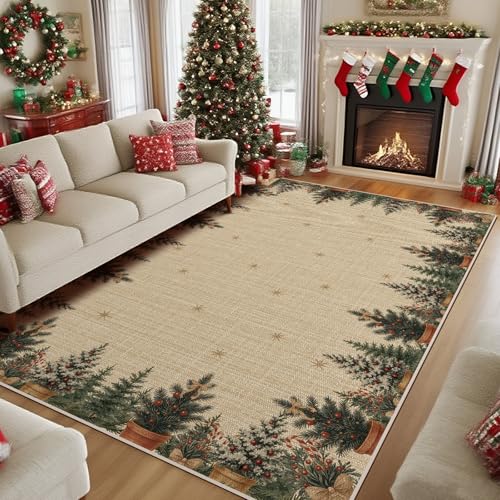 Tapete navideño Breling 5x10 pies rojo con diseño Pine Berry miniatura 1
