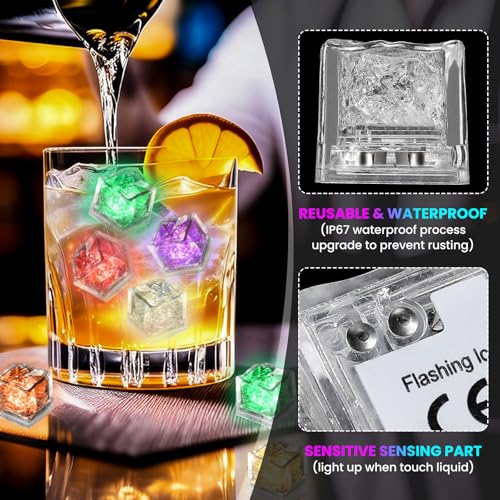 Image of RowinsyDD Light Up Ice Cubes, 32 Pack Multi Color Led Ice Cubes for Drinks