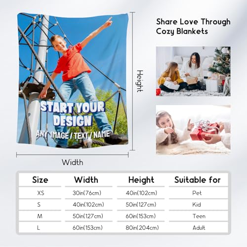 Personalized Blanket with Photo - Custom Gift for Kid Adults - Picture Blanket with Name, Soft Flannel Throw for Couch, Bed - 4 Sizes