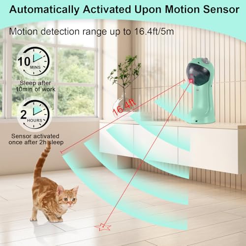 TBTeek Cat Toy, Automatic, Motion-Activated, Rechargeable, 5 Fun Patterns, Random Rotating Trajectory, 4 Speed Modes, Adjustable Light Angles for Indoor Cat Kitten Dog(Green) - Image 3