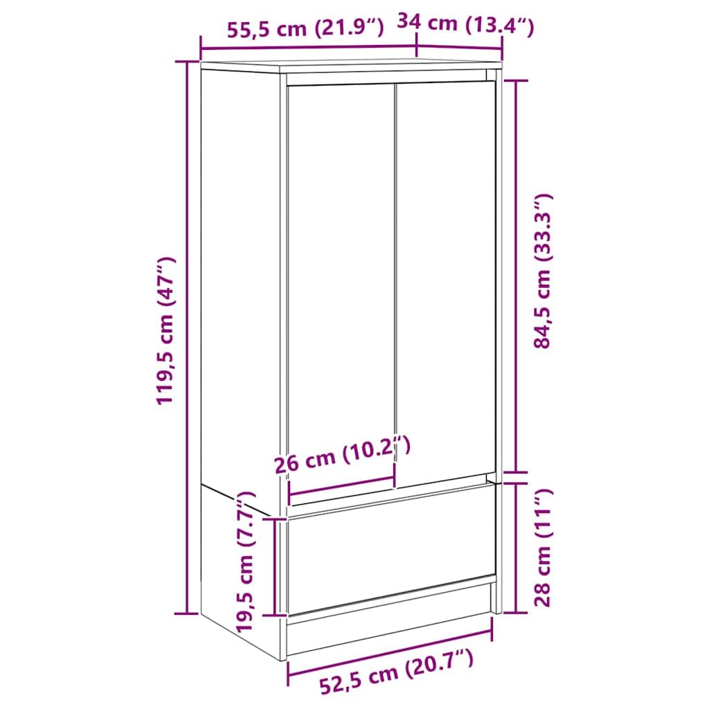 vidaXL Schrank mit Schublade Weiß 55,5x34x119,5 cm Holzwerkstoff, Aufbewahrungsschrank, Hochschrank, Hochschrank mit Tür, Highboard, Lagerschrank