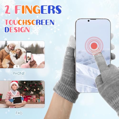 Image of 6 Pairs Kids Winter Gloves Knit Gloves for Kids Children Stretchy Double Yarn Touchscreen Mittens for Boys and Girls