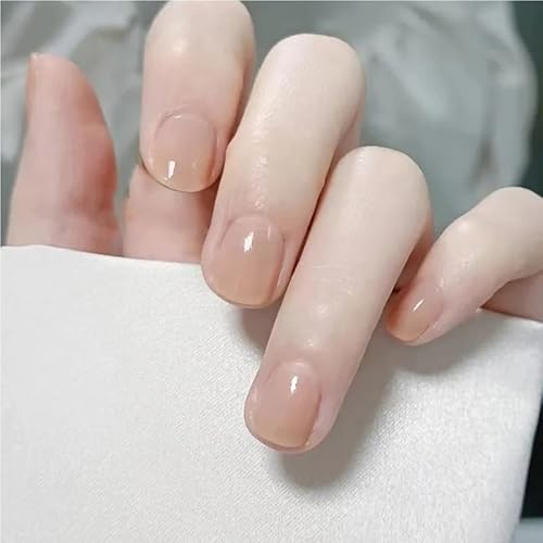 ゼリーグルーを使ったシンプルなスクエアヘッドのつけ爪、ピンクと白のグラデーションのフレンチプレスオンつけ爪、ショートフルカバーのネイルチップ(029,S)