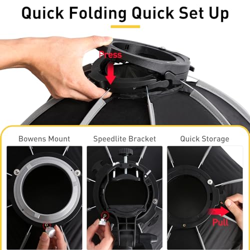 Bowens Mount Softbox 24''/60CM Handheld Quick Set-up, S-Type Bracket Compatible with Godox Canon Sony Fuji YongNuo Flash AD200PRO V1 TT600 V860III 430EXIII SB500 YN320EX YN560