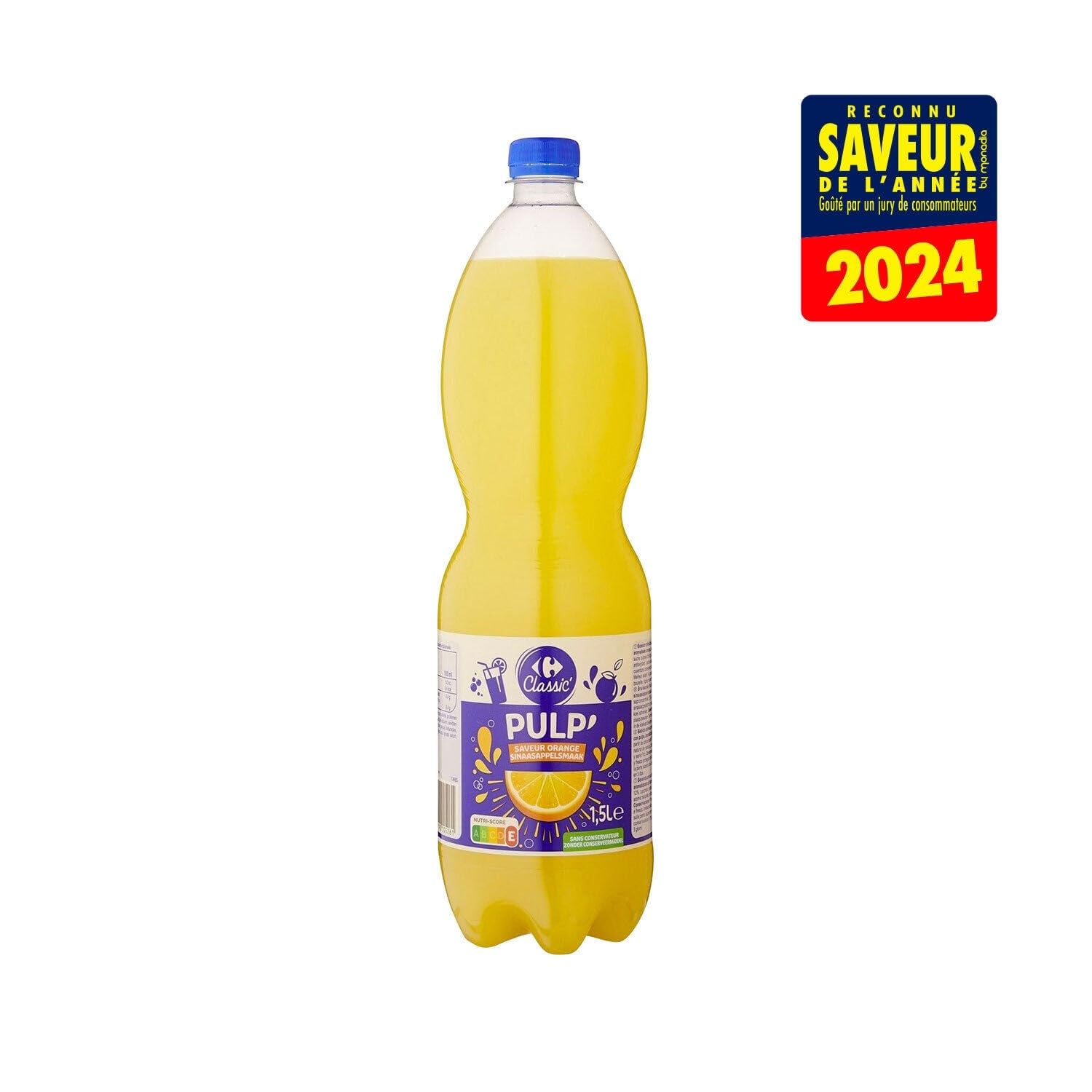 CARREFOUR CLASSIC' Soda à la Pulp'Orange 1,5L — boisson gazeuse au jus d'orange concentré et pulpes d'orange, sans conservateur - Lot de 4
