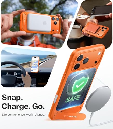 Image of TORRAS Luxury Adjustable Stand Case for iPhone 17 Pro Max | Mil-Grade Protection Cover | Fit for MagSafe | Slim Matte Finish | Camera Control | Premium Imported | L1 Guardian 6.9'' Cosmic Orange