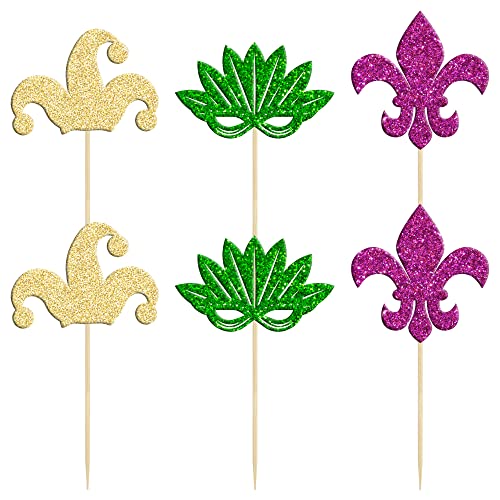 24Pcs Mardi Gras Cupcake Toppers Glitter Masquerade Masks Cupcake Food Fruit Picks Masquerade Mardi Gras Party Baby Shower Birthday Party Cake Decorations Supplies #TOP2