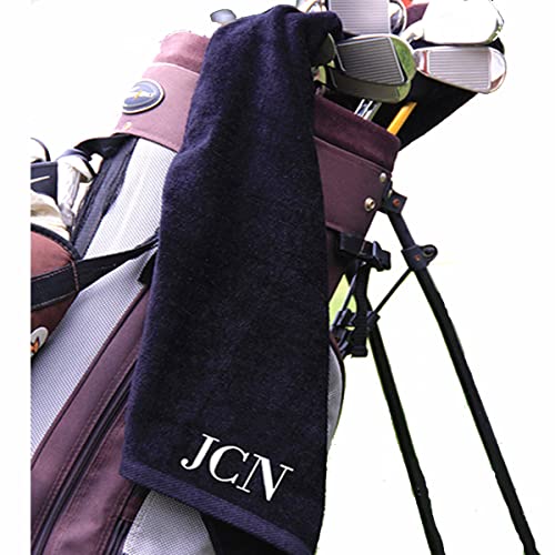 Embroidered Luxe Golf Towels -Personalized Embroidered Golf Towel - Black Velour Towel w Gold Hook & Grommet - Custom Gift for Dad, Grad, Groomsmen, GROOMSMAN GIFT- NICELY PACKAGED- FAST SHIPPING
