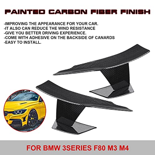 Xotic Tech Exterior Front Bumper Lip Fin Splitter Spoiler Canard Winglet Diffuser Trim, Carbon Fiber Pattern, Compatible With Bmw M3 M4 F80 F82 F83 #TOP3