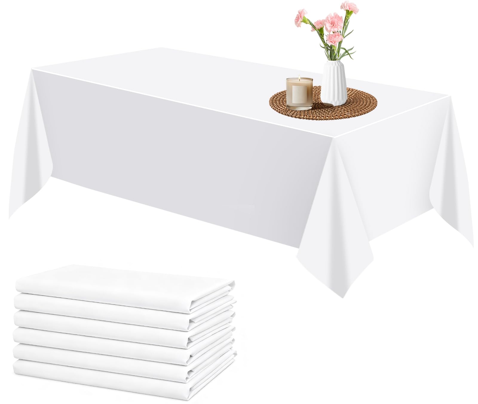 ausurme 12 Pack Disposable Tablecloths, 137x274cm White Tablecloths,Plastic Rectangle Table Cover, White Table Cloth for Christmas, Picnic, Wedding, Birthday Party