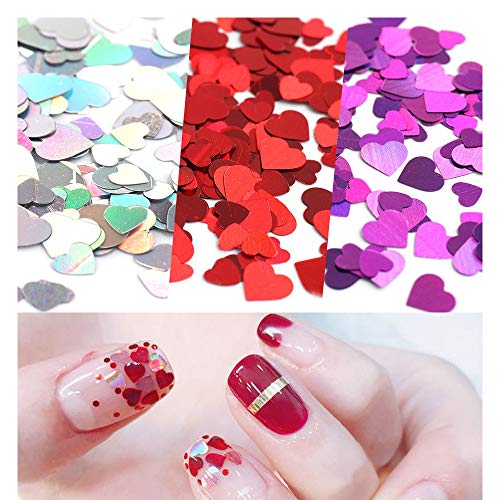 Nagel Pailletten, 3 Box / 36 Glitter Herzform, Sterne, Mond Holographic Glitter Nail Art Pailletten, Nail Art Flocke für… – Bild 6