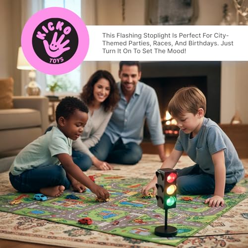 Kicko 11-Inch Traffic Lights Lamp with Base - 4-Mode Color Changing Stop Light Lamp for Kids’ Bedroom, Party Decoration or Playroom - Battery or USB Powered Mini Lighting - Ideal Traffic Light Decor by Kicko - Image 4