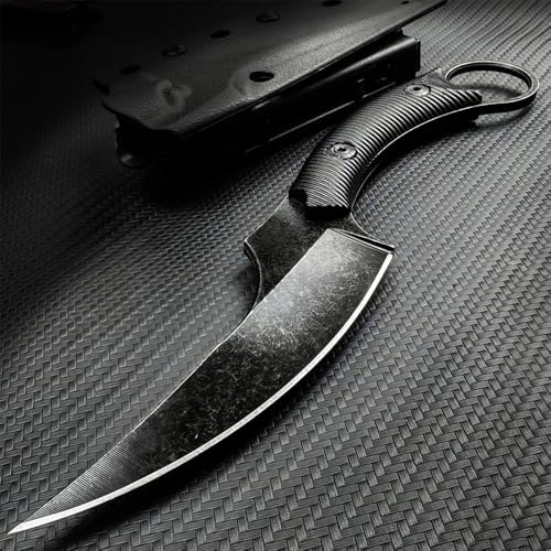 1 knife, ring outdoor curved knife, fixed blade, camping knife, ring small curved knife, high hardness portable knife, used for hiking, mountaineering exploration, survival, camping supplies, outdoor activity knife, men's gift, with K sheath