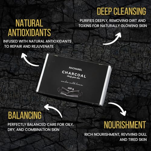 Image of Charcoal Soap | Pure & Gentle Bathing Bar for Glowing Skin | Rejuvenate & Antioxidant Soaps for Men & Women | Deep Nourishing Cleansing Bar | Soap for All Skin Types | Pack Of 1